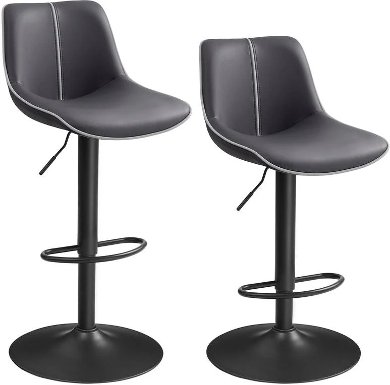 Lot de 2 tabourets de bar pivotants réglables hauteur 49,5 x 45 x 88,5-109,5 cm assise ergonomique moderne en PU noir d'encre 12_0012464