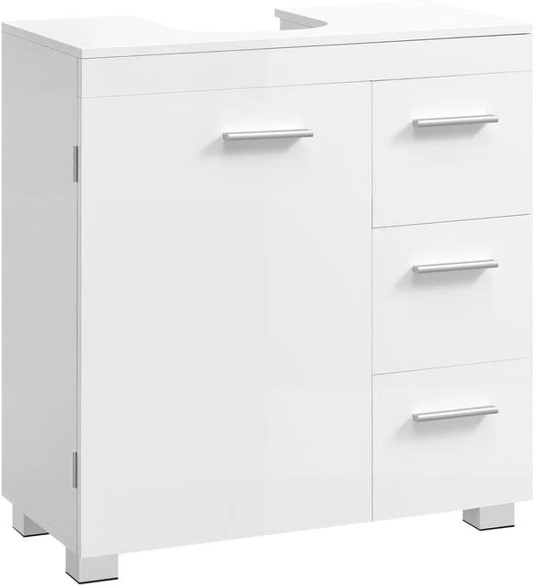 Meuble sous lavabo salle de bain 30 x 60 x 64 cm avec 3 tiroirs latéraux rangement pratique style épuré en MDF blanc 12_0012370