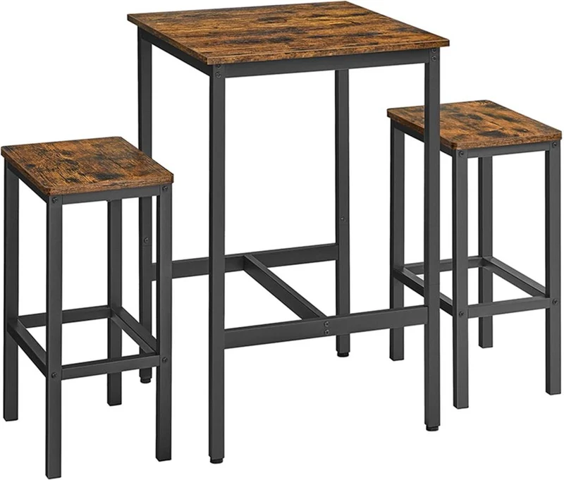 Ensemble table de bar et tabourets haut style industriel 60 x 60 x 90 cm assise confortable finition mate en aggloméré noir 12_0009426