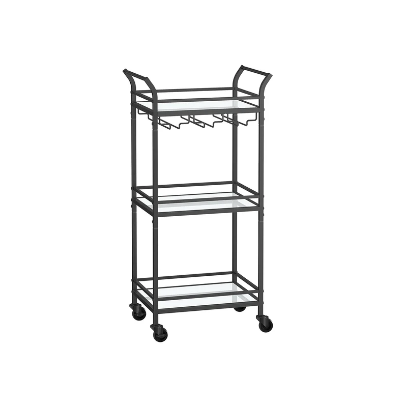 Chariot à 3 niveaux étagère de cuisine avec roulettes poignée verre réfléchissant desserte pour petit espace cuisine salle à manger salle de bain salon 12_0004992