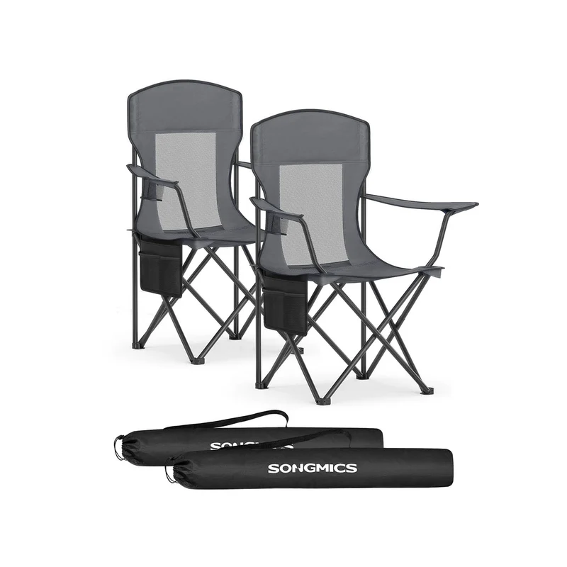Chaises de camping respirantes lot de 2 pliantes dossier haut accoudoirs réglables porte-gobelet supporter jusqu'à 150 kg pour jardin sport en plein air noir d'encre gcb028b02 12_0004978