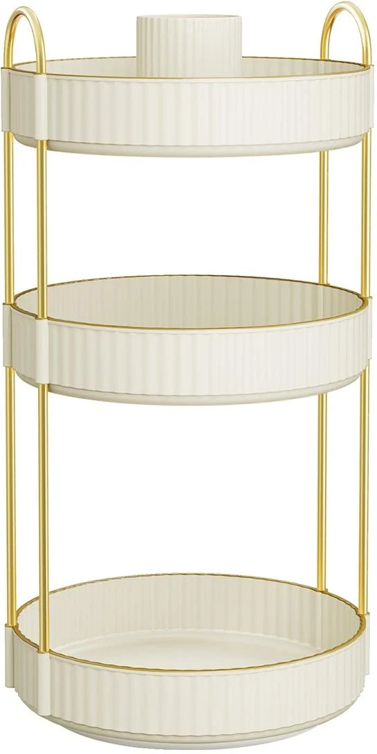 Organisateur maquillage rotatif 23 x 23 x 46 cm rangement bijoux salle de bain chambre finition mate en métal blanc 12_0011376