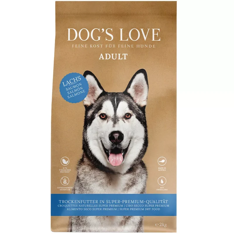 Croquettes chien adulte saumon & truite, patate douce & spiruline – DOG’S LOVE