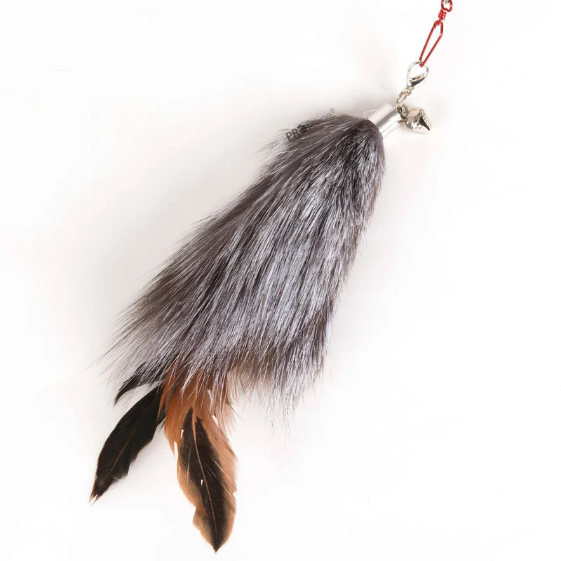 Pendentif pour canne à chat Fluffy – Fourrure de lapin et plumes