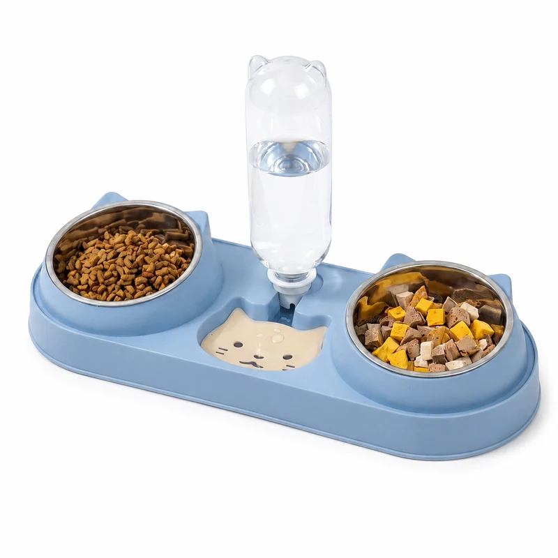 Fontaine à eau et bols à croquettes et friandises pour chat - Perfect Trio