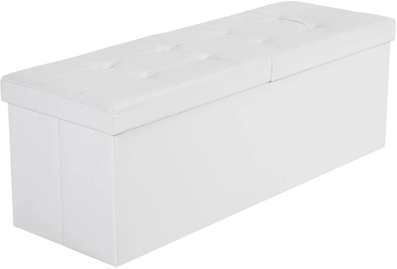 Coffre de rangement banc pliable 110 x 38 x 38 cm capacité 120 litres style moderne déco intérieur en MDF blanc 12_0008996