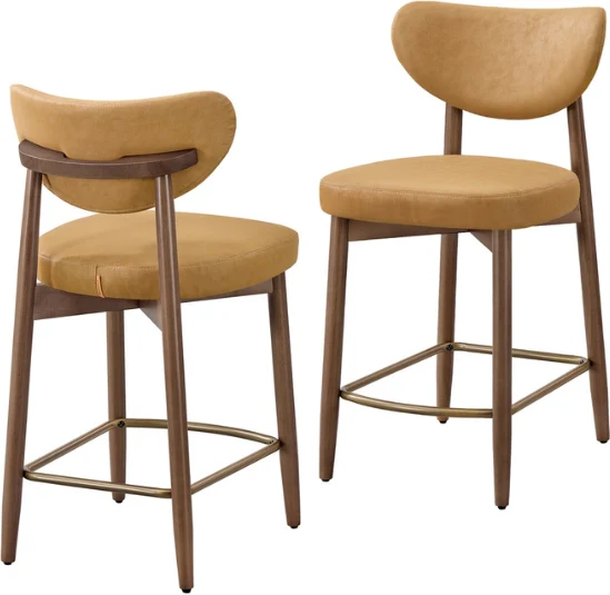 Lot de 2 tabourets de bar avec dossier design contemporain 50 x 51,5 x 95,5 cm en bois d'hévéa marron caramel 12_0013143