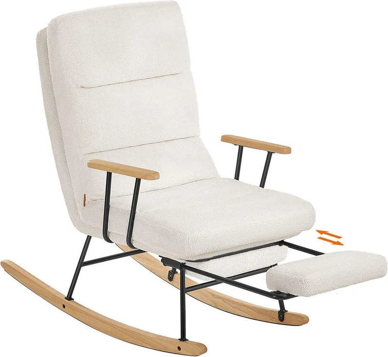 Fauteuil à bascule dossier réglable 97 x 67 x 100 cm confort assise ergonomique style contemporain en tissu peluche blanc crème 12_0012986