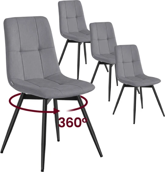 Lot de 4 chaises de salle à manger pivotantes ergonomiques 43 x 52 x 83 cm style contemporain en velours gris ardoise 12_0013191