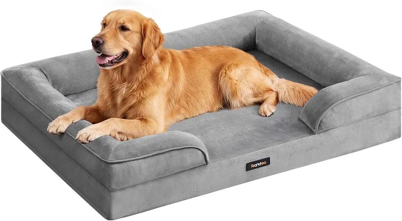 Lit pour chien orthopédique avec bord surélevé 112 x 81 x 17 cm confort et housse amovible en tissu polyester gris 12_0013154