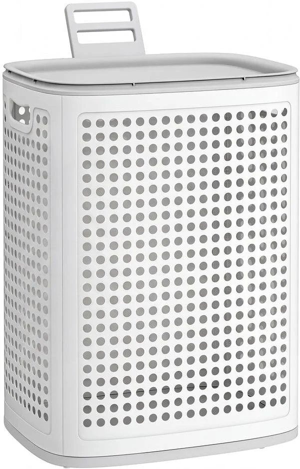 Panier à linge avec couvercle gain de place salle de bain 42,5 x 33 x 57 cm en plastique blanc 12_0013088