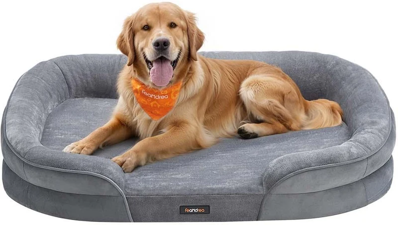 Panier pour chien orthopédique grande taille 106 x 76 x 18 cm confort antidérapant style moderne en flanelle gris clair 12_0013051