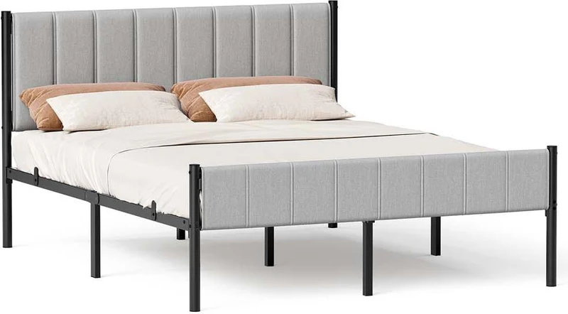 Cadre de lit simple 90 x 190 cm avec tête de lit rembourrée montage facile style contemporain en acier gris 12_0012989