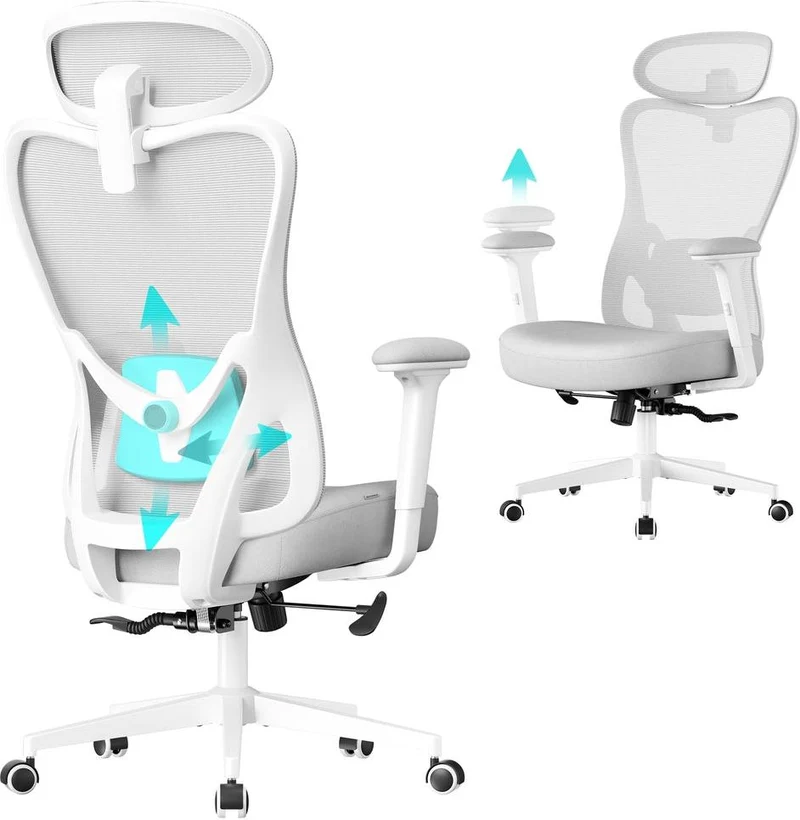 Chaise de bureau ergonomique réglable hauteur 70 x 70 x 136 cm confort optimal design moderne en plastique gris tourterelle 12_0012164