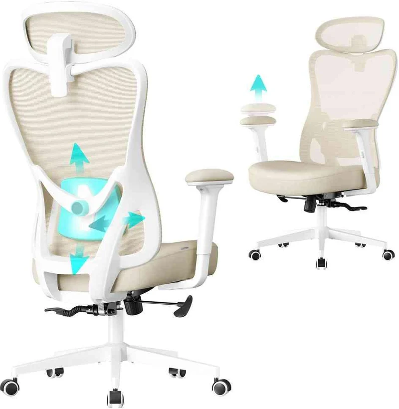 Chaise de bureau ergonomique réglable hauteur 70 x 70 x 136 cm confort optimal style contemporain en plastique beige sable 12_0012153