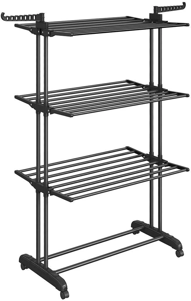 Séchoir à linge mobile pliable grande capacité 63,5 x 128 x 173 cm pratique intérieur extérieur en acier noir 12_0010915