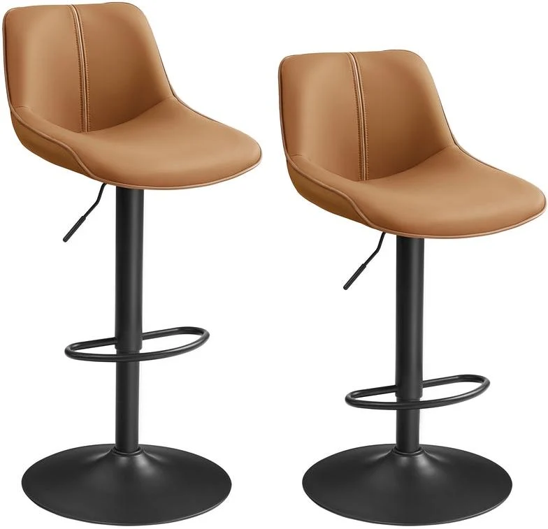 Lot de 2 tabourets de bar réglables en hauteur ergonomiques 49,5 x 45 x 109,5 cm style moderne pour îlot de cuisine en acier marron caramel 12_0012570