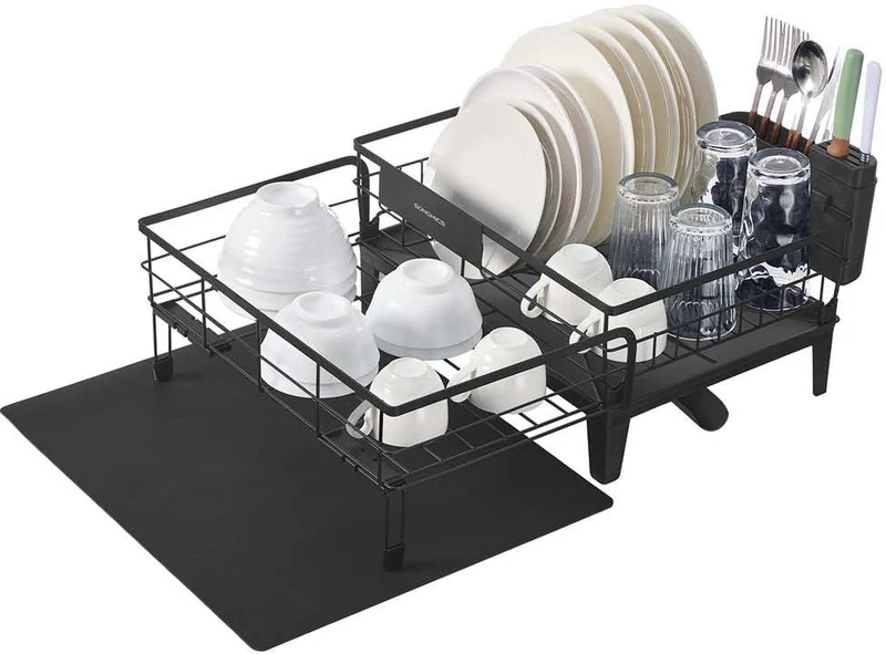 Égouttoir à vaisselle extensible 31-56 x 42 x 20 cm design pratique cuisine en acier noir 12_0012192