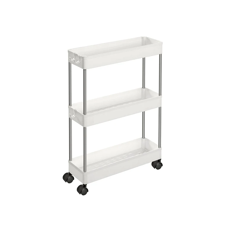 Chariot de rangement mobile sur 3 niveaux étagère sur roulettes gain de place étagère fine pour salle de bain cuisine design ajouré 40 x 13 x 60 cm blanc ksc007w01 b34ksc007w01 ksc007w01 12_0005017