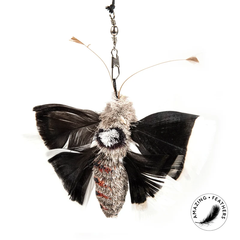 Pendentif pour canne à chat en plumes naturelles - Papillon de nuit