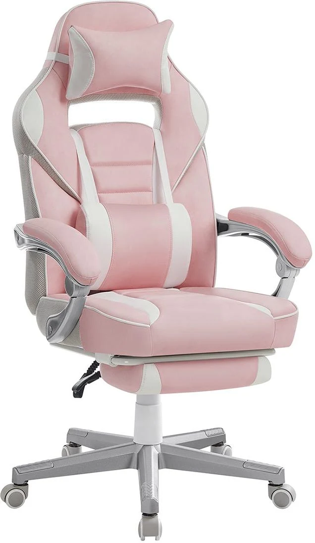 Fauteuil gamer ergonomique avec repose-pieds télescopique ajustable 67 x 66 x 126 cm en PU rose bonbon 12_0009104
