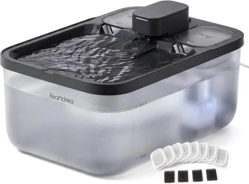 Fontaine à eau pour animaux silencieuse avec filtration 28,7 x 19,3 x 17,3 cm en plastique noir 12_0013119