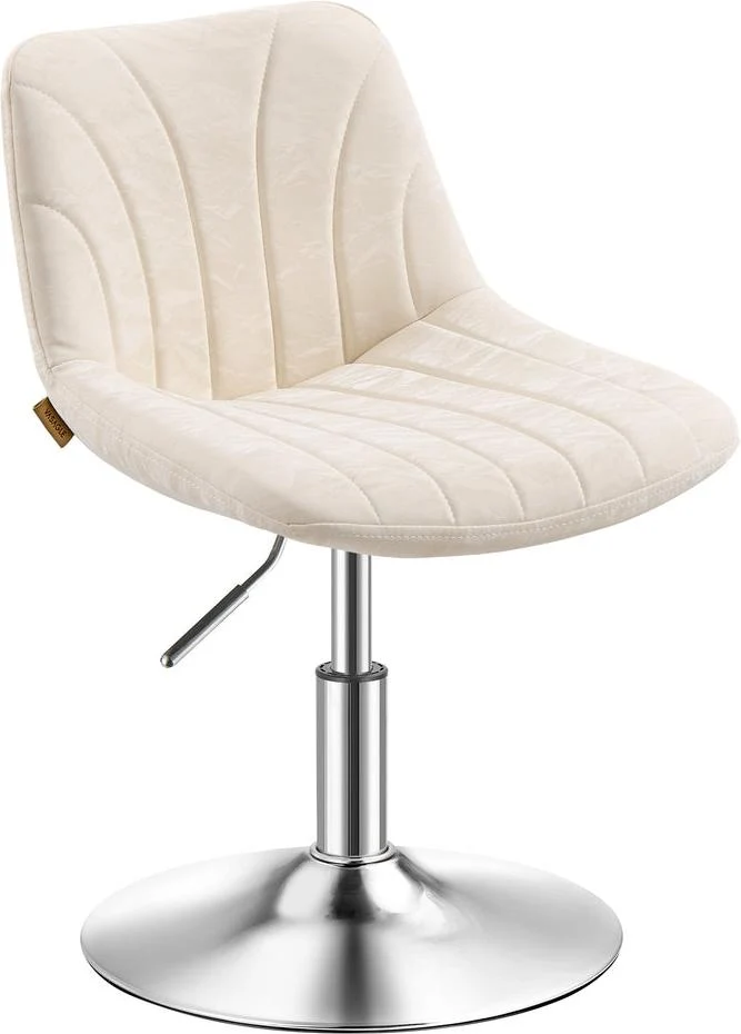 Chaise de coiffeuse réglable à 360° confortable 43 x 46 x 65,5-77,5 cm en cuir PU blanc chaud 12_0012133