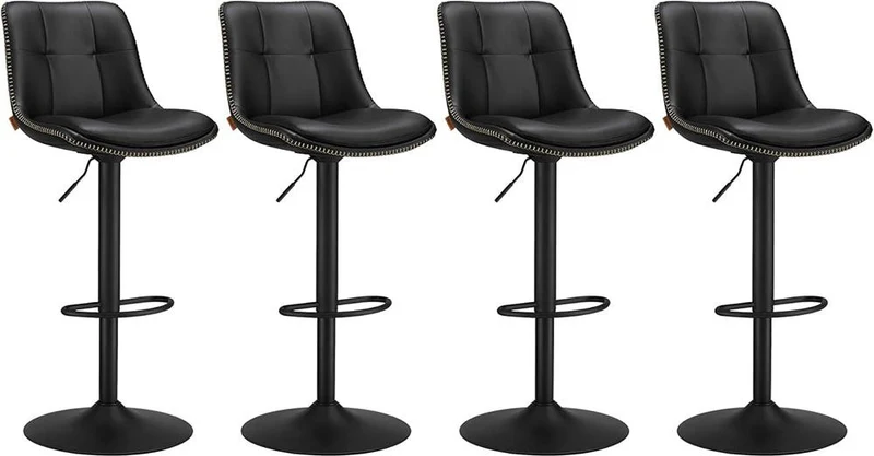 Lot de 2 tabourets de bar pivotants réglables 48.5 x 43 x 93.5-114 cm assise ergonomique style contemporain en PU noir 12_0011889