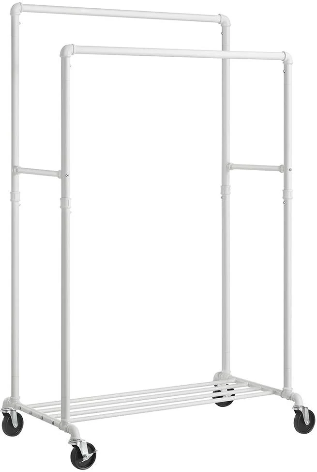 Portant à vêtements en acier blanc avec double tringle et étagère de rangement 100 x 59 x 162 cm design industriel chambre buanderie 12_0010886