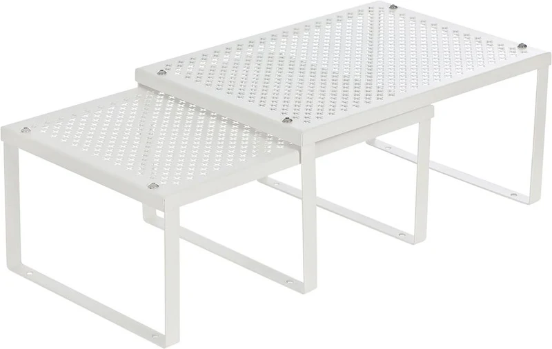 Lot de 2 étagères de cuisine empilables 32 x 22,9 x 15,4 cm rangement pratique moderne en métal blanc 12_0010688