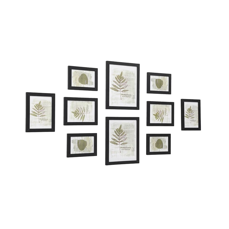 Lot de 10 cadres photo pêle-mêle mural 20 x 25 cm 18 x 13 cm 15 x 10 cm style moderne déco intérieur en MDF noir 12_0008675