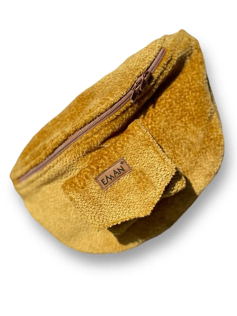 Sac banane balade pour chien - Velours Ocre Bouclé
