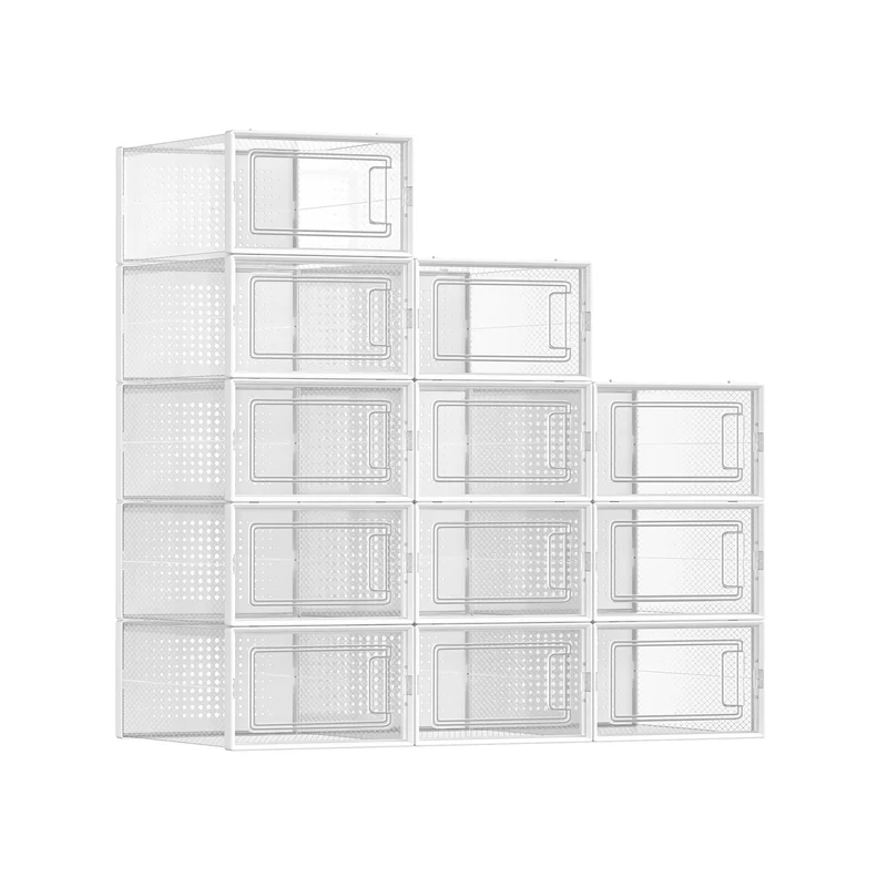 Lot de 12 boîtes à chaussures empilables rangement pratique 33,3 x 23 x 14 cm en plastique transparent 12_0008332