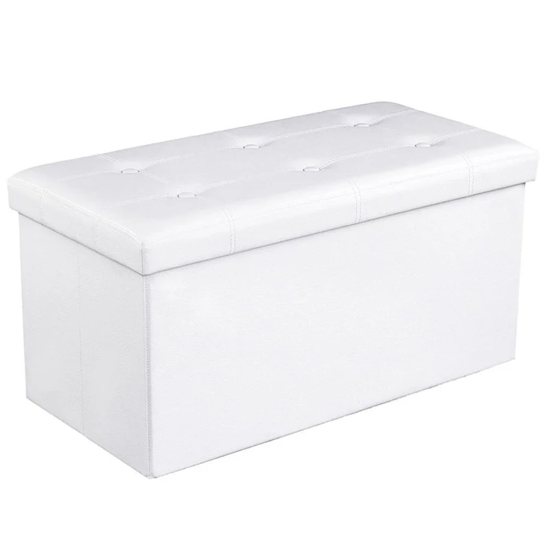 Coffre de rangement pouf de rangement gain de place pliable blanc 76 x 38 x 38 cm 12_0003111