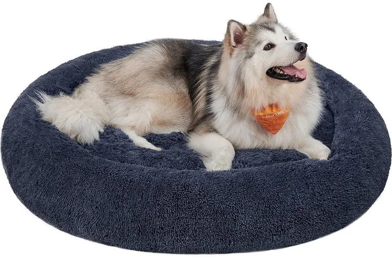 Panier pour chien ou lit pour chat doux 140 x 20 cm confort optimal ambiance cosy en tissu peluche gris foncé 12_0010414