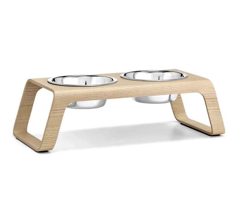 Double écuelle surélevée design pour chien Desco bois