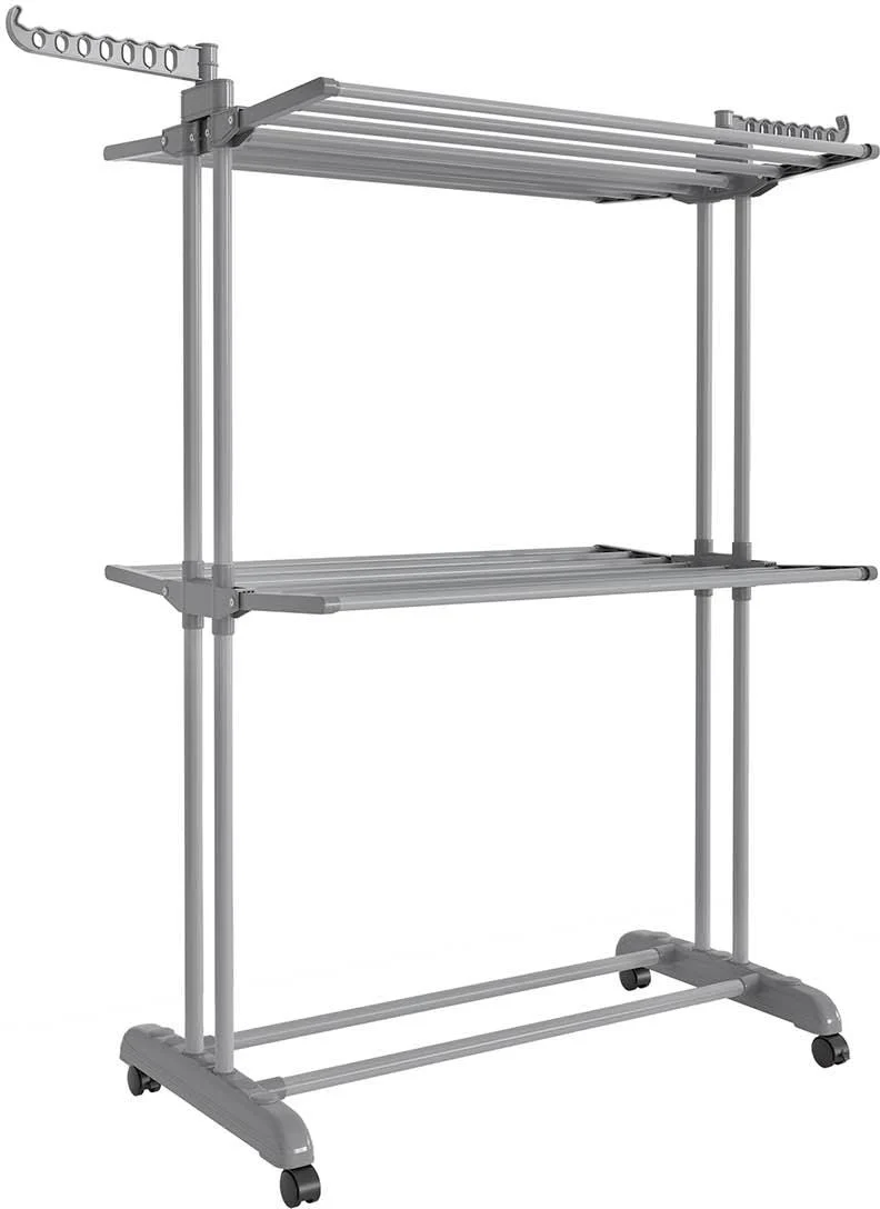 Séchoir à linge mobile pliable 63,5 x 128 x 148 cm grande capacité intérieur extérieur en acier gris 12_0013045