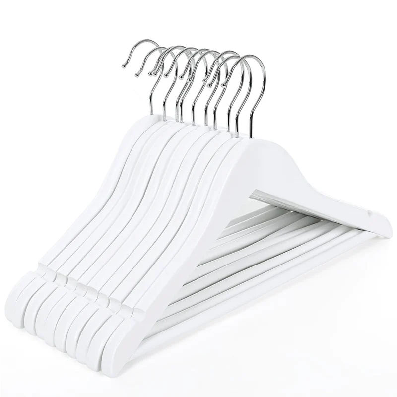 Cintres pour enfant en bois lot de 20 avec encoches et barre antiglisse avec encoches pivotantes à 360° longueur 35 cm blanc 12_0005112