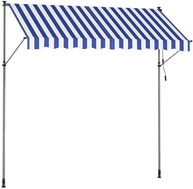 Store banne rétractable manuel réglable hauteur 300 x 120 cm pour balcon jardin terrasse ambiance cosy en polyester bleu 12_0011341