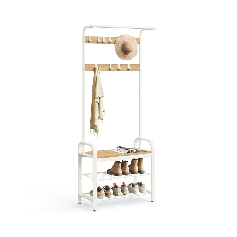 Porte-manteau avec banc multifonctionnel pour couloir 72 x 33,7 x 183 cm design moderne blanc 12_0008096