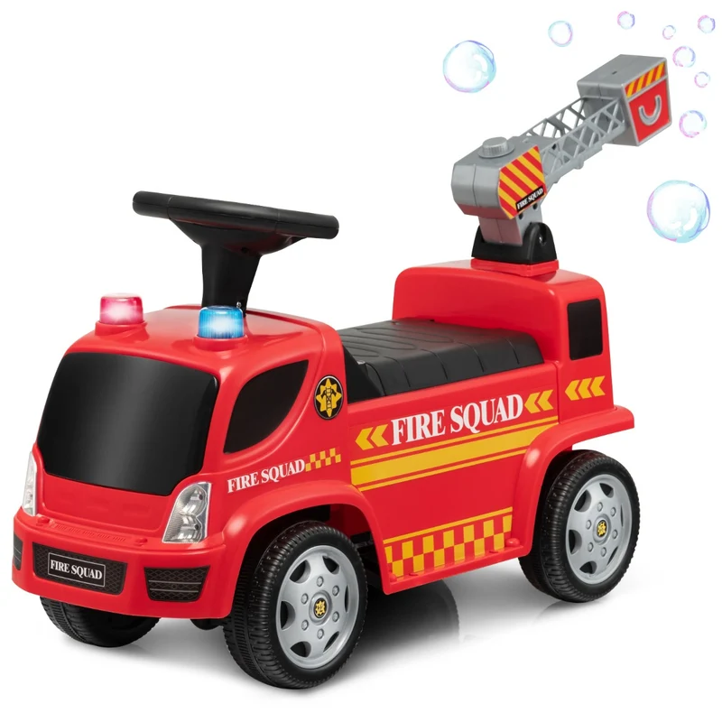 Camion de pompiers à pousser 86 x 28 x 48,5 cm avec machine à bulles sonore et phares design rouge 20_0017086