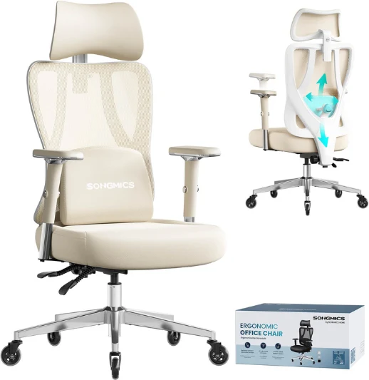 Chaise de bureau ergonomique ajustable support lombaire 70 x 70 x 136 cm style moderne confort optimal en tissu beige 12_0012768