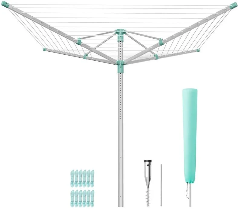 Étendoir à linge parapluie réglable extérieur 170 x 170 x 183 cm ancrage au sol finition mate en aluminium argent 12_0012328