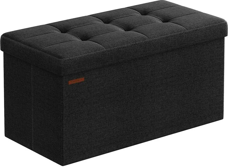 Banc de rangement pliable design moderne 38 x 76 x 38 cm usage entrée chambre salon en MDF noir 12_0010555
