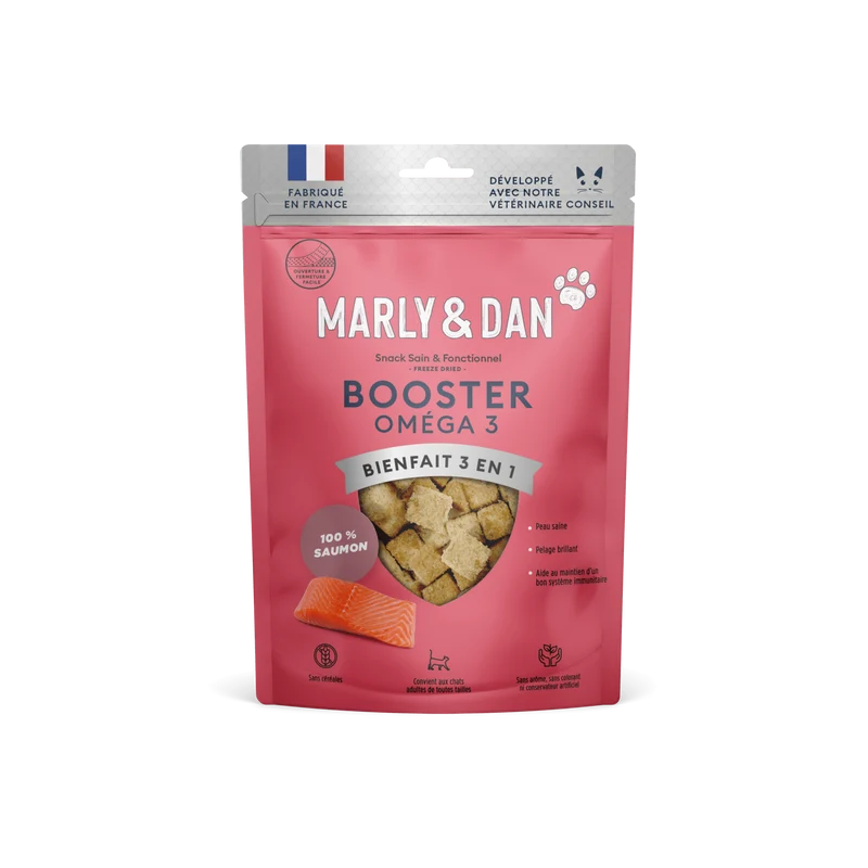 Snack 100% Saumon Lyophilisé Booster OMEGA Pour Chat – Marly & Dan