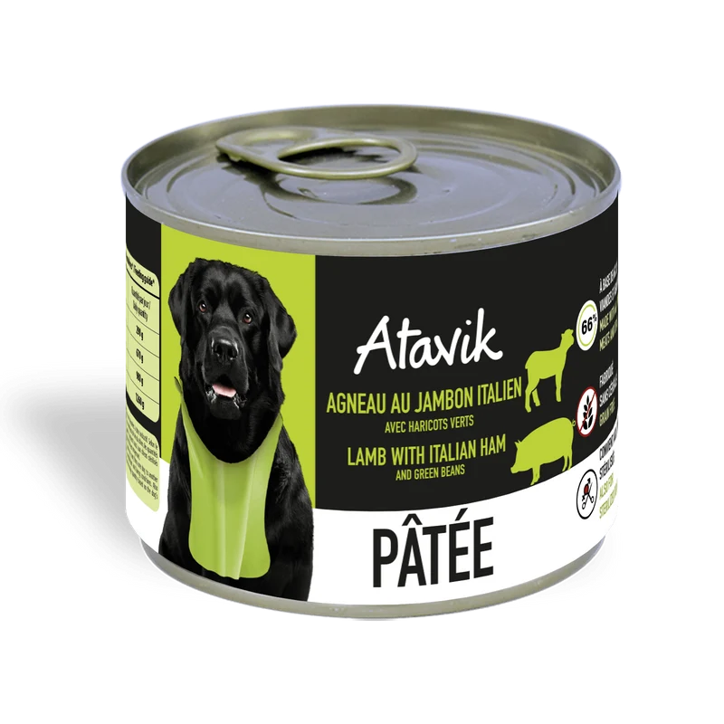 Pâtée chien Atavik – Agneau & Jambon italien, haricots verts, sans céréales (200g)