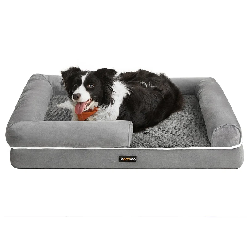 Panier pour chien orthopédique canapé lit pour animaux rembourrage moelleux bords rehaussé housse amovible et lavable 91 x 71 x 25 cm aantidérapant gris clair 12_0006852