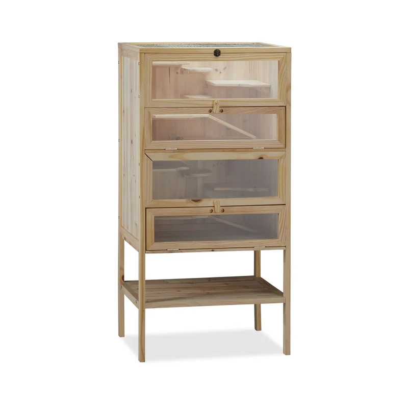 Cage de hamster XXL pour rongeurs avec rampes et plateformes 100 x 60 x 60 cm en bois naturel 13_0003948