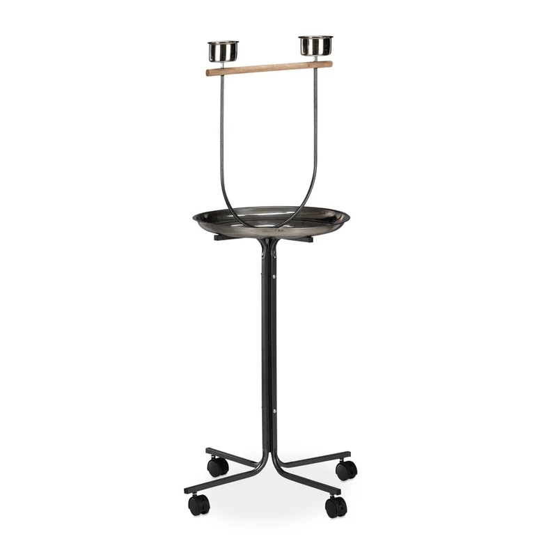 Perchoir pour oiseaux XL mobile avec gamelles 90 x 60 x 60 cm en bois naturel 13_0006392