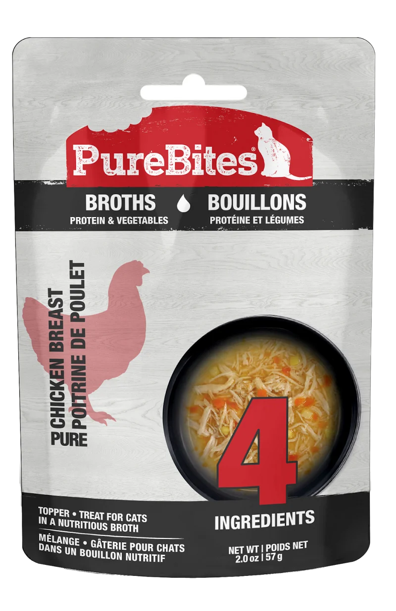 PureBites - Chat Poitrine de Poulet et Légumes en Bouillon - Garniture pour Chats en Sachet